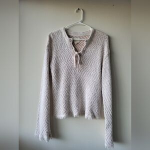 Billabong By Sincerly Jules Cream Lace-Up Knit Sweater